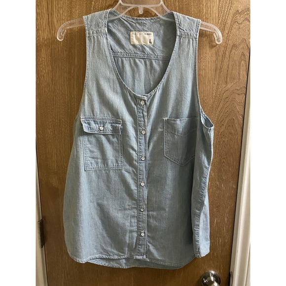 rag & bone Tops - Rag & Bone Jean Womens Button Sleeveless Tank Top Blue Cotton Distress Denim L